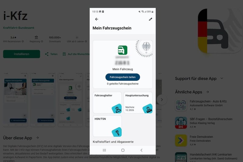 Bild: NN-Screenshot von Google-Store - Die i-kfz-App steht nun im App-Store zur Verfügung